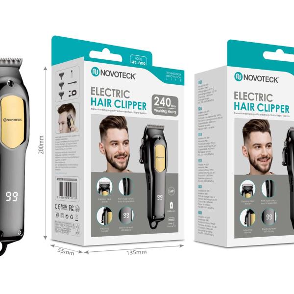 Máquina de Cortar Cabelo HS-009 - Profissional, Lâminas em Aço Inoxidável, Display LED