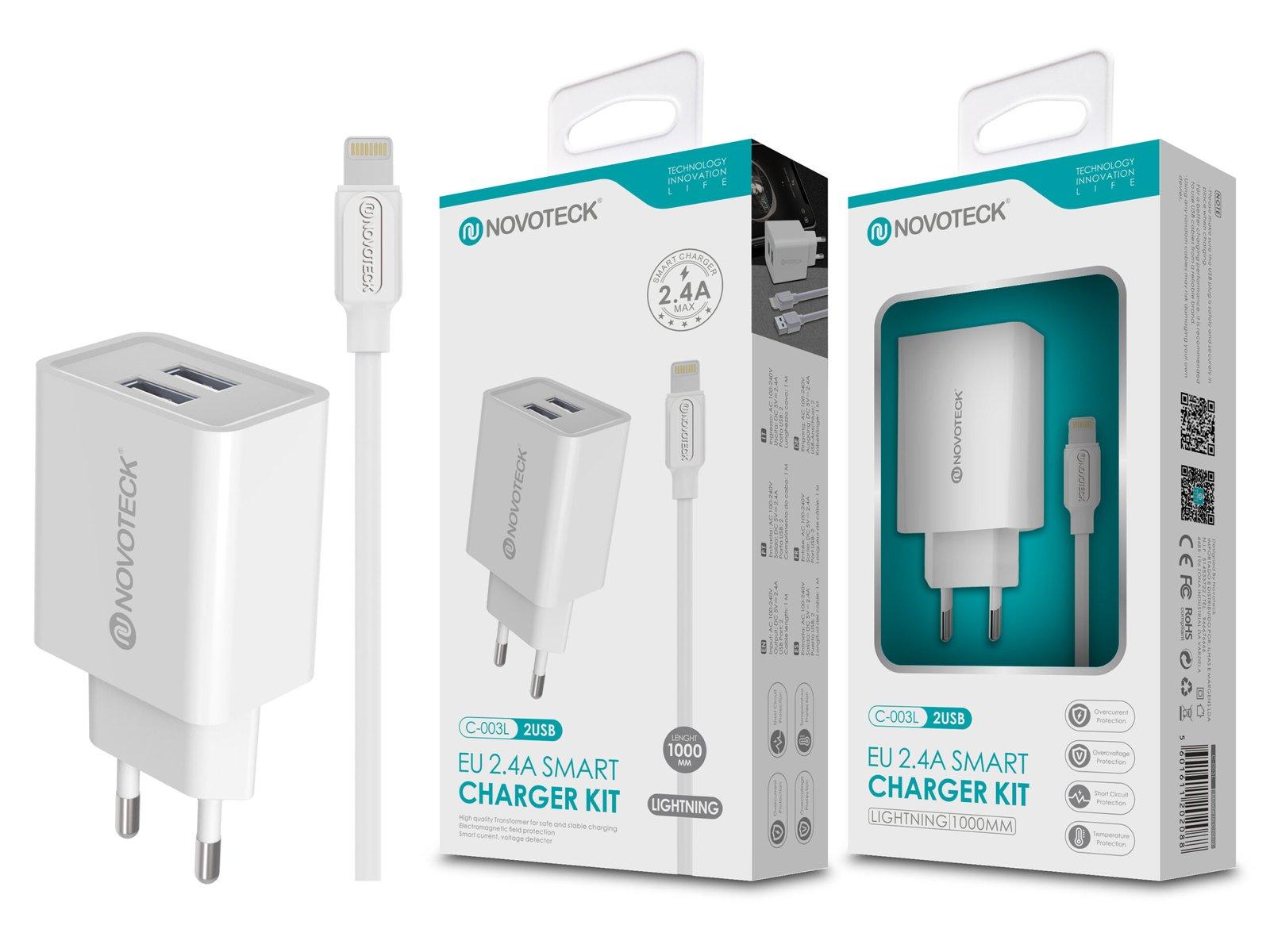 Carregador com Cabo Lightning Branco 2.4A 2 USB NOVOTECK C-003L