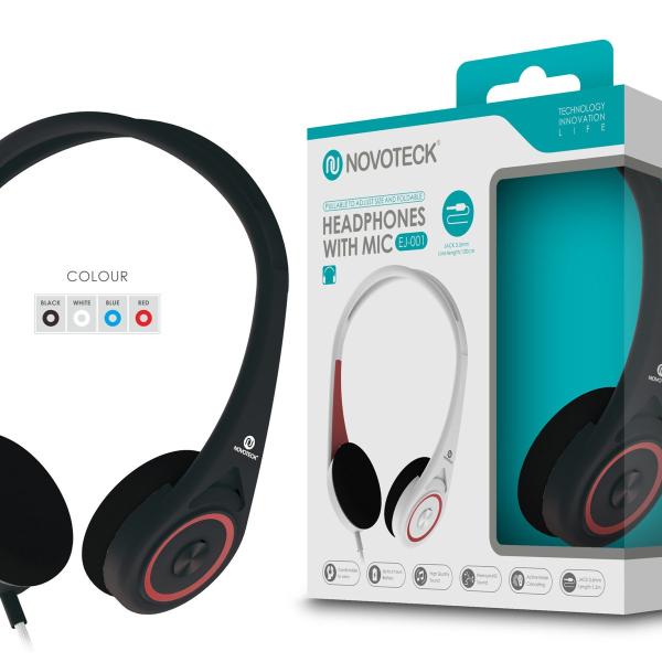 Auscultador com Micro - 120Cm - Jack 3.50Mm Negro EJ-001