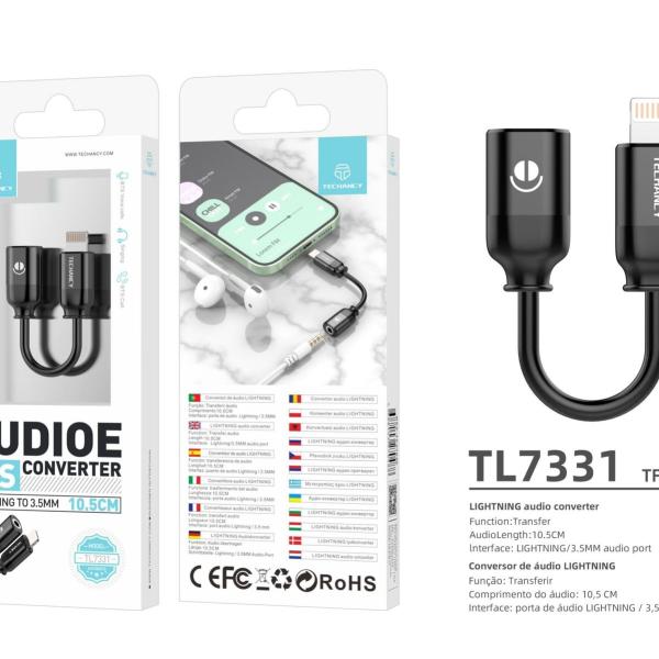 Cabo De Audio Lightning Para 3.5Mm Preto Bluetooth