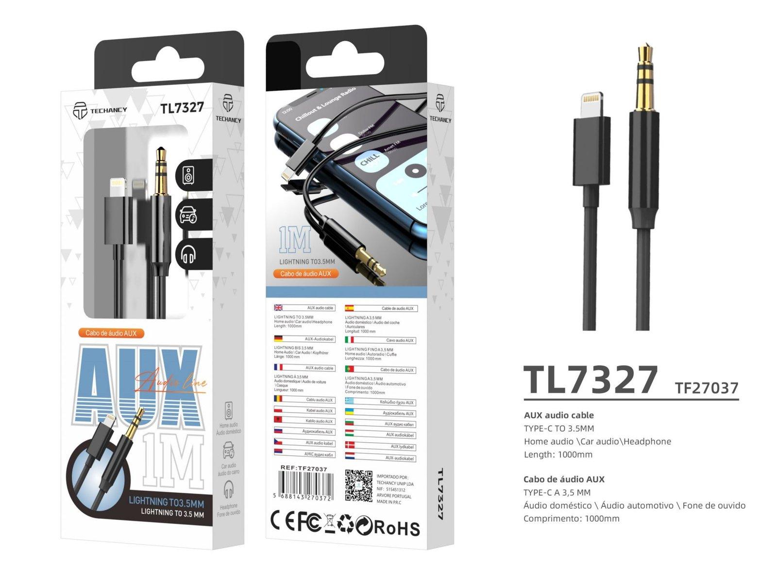 Cabo De Audio Aux Lightning Para 3,5Mm 1M Preto