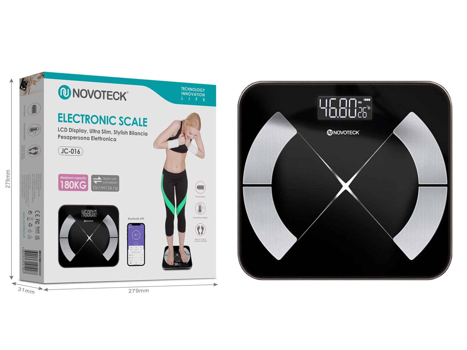 Balança Eletrónica Novoteck JC-016 com Conectividade Bluetooth, Display LCD e Alta Precisão - Capacidade até 180 kg