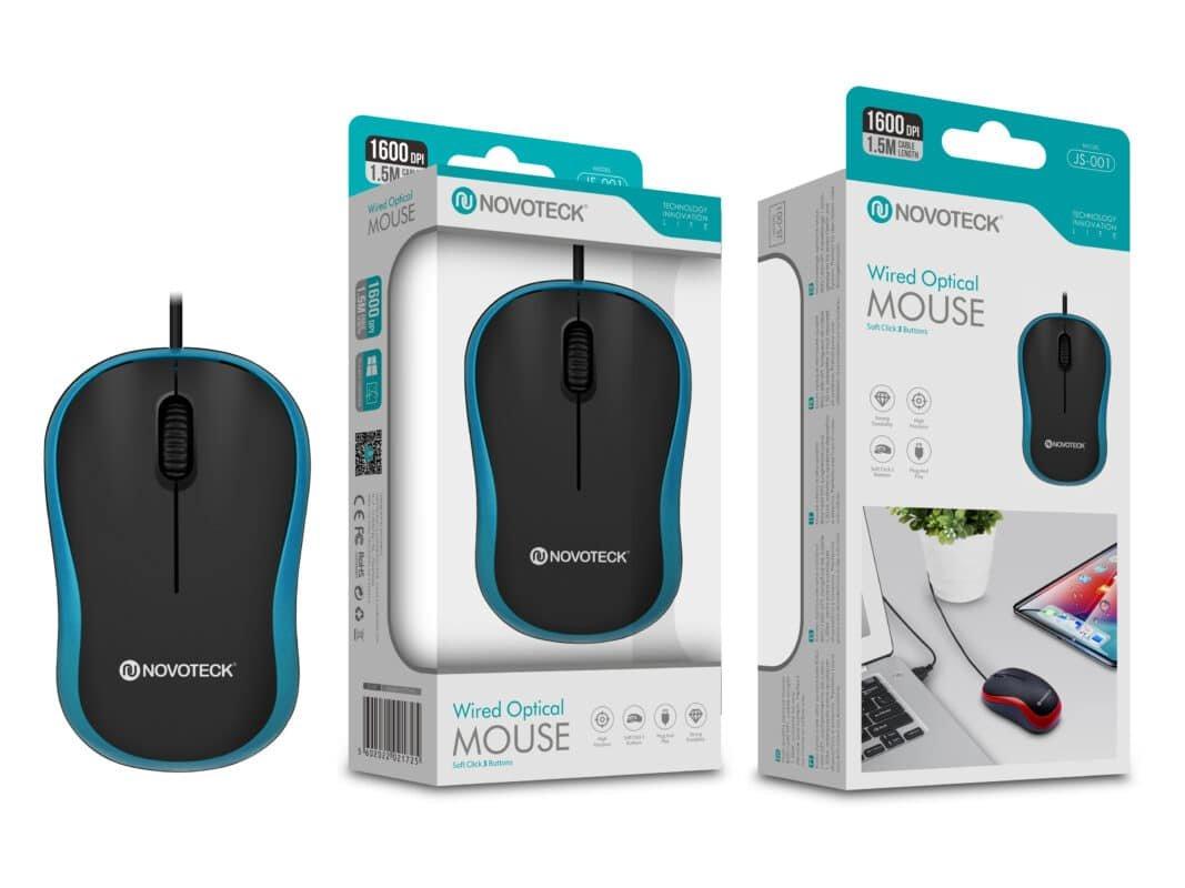 Rato Óptico com Fio Azul JS-001 - Precisão e Conforto de 1600 DPI