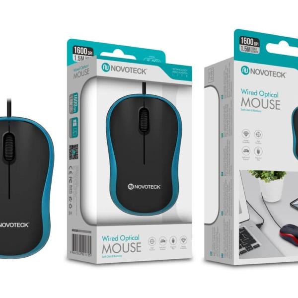 Rato Óptico com Fio Azul JS-001 - Precisão e Conforto de 1600 DPI