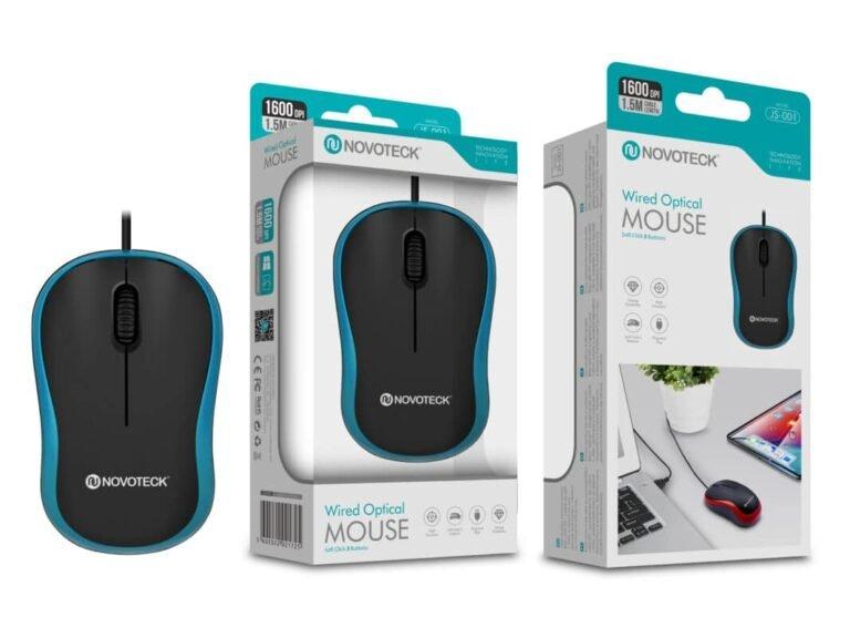 Rato Óptico com Fio Azul JS-001 – Precisão e Conforto de 1600 DPI