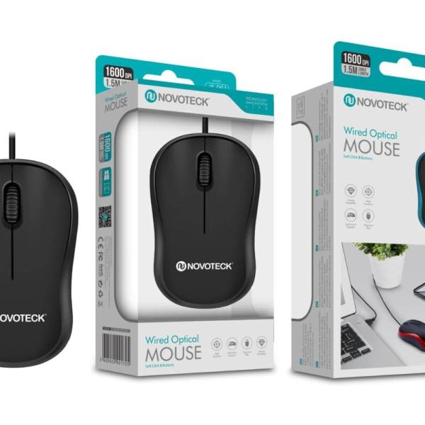 Rato Óptico com Fio Negro JS-001 - Precisão e Conforto de 1600 DPI