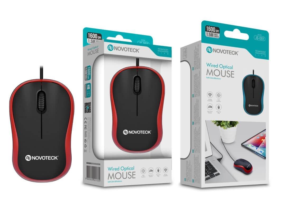 Rato Óptico com Fio Vermelho JS-001 - Precisão e Conforto de 1600 DPI