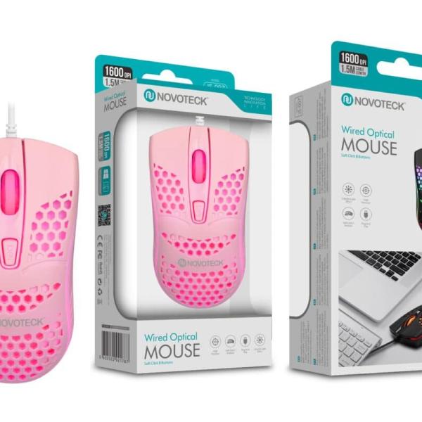 Rato Óptico Rosa Mini-Perfurados com Fio JS-007