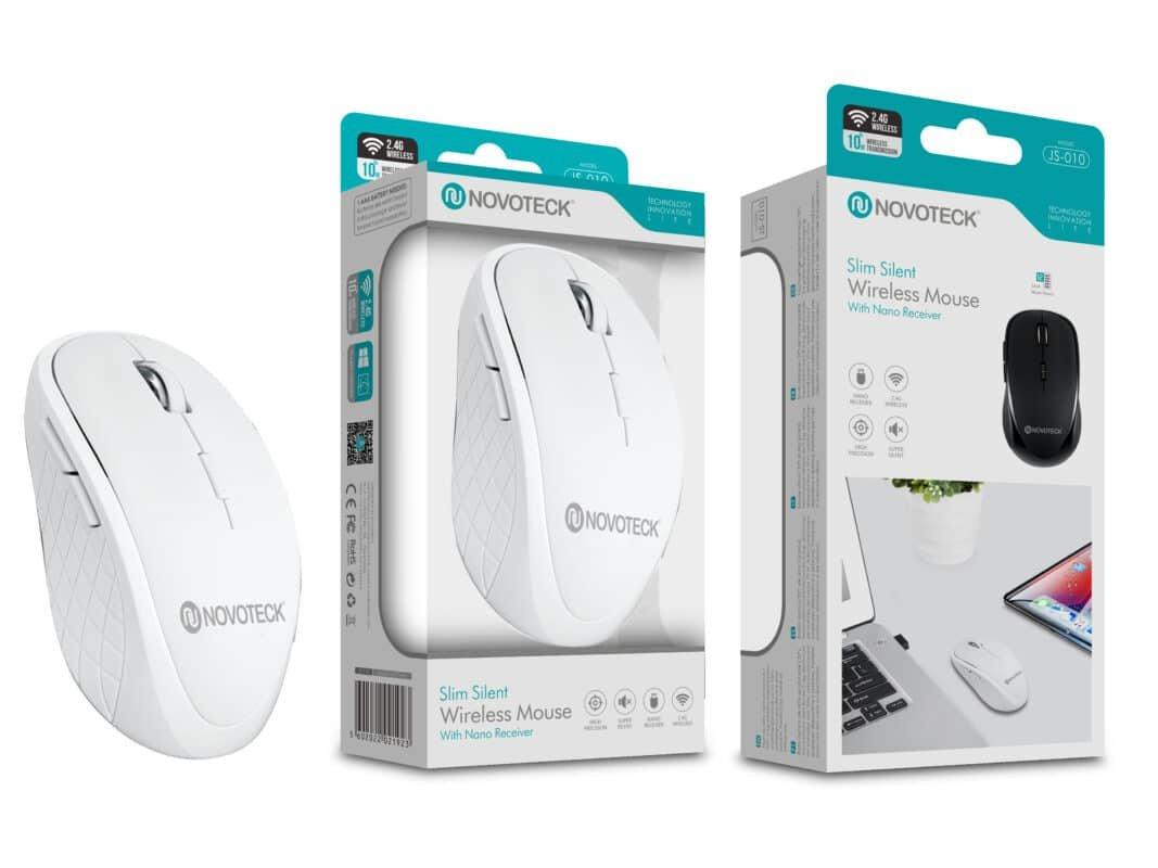 Rato Sem Fios Silencioso NOVOTECK JS-010 - Ultrafino, Clique Silencioso, Design Elegante em Branco