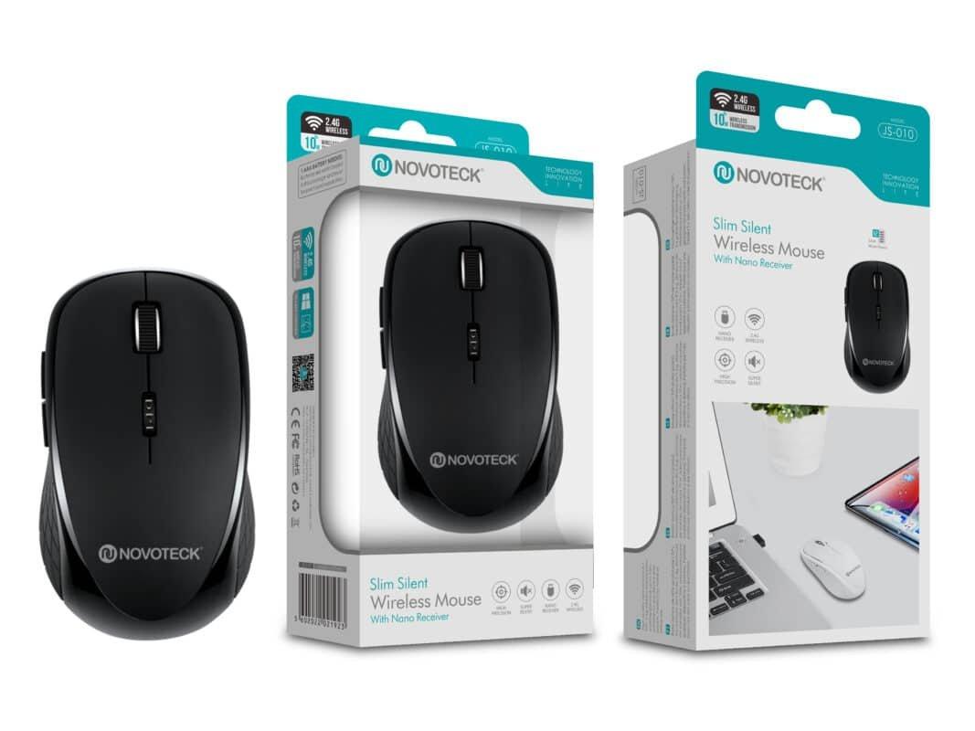 Rato Sem Fios Silencioso NOVOTECK JS-010 - Ultrafino, Clique Silencioso, Design Elegante em Negro