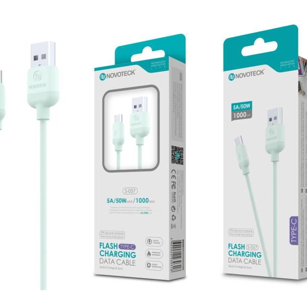 Cabo Type-C Verde Agua 5A 50W 1M S-057 Silicone TPE