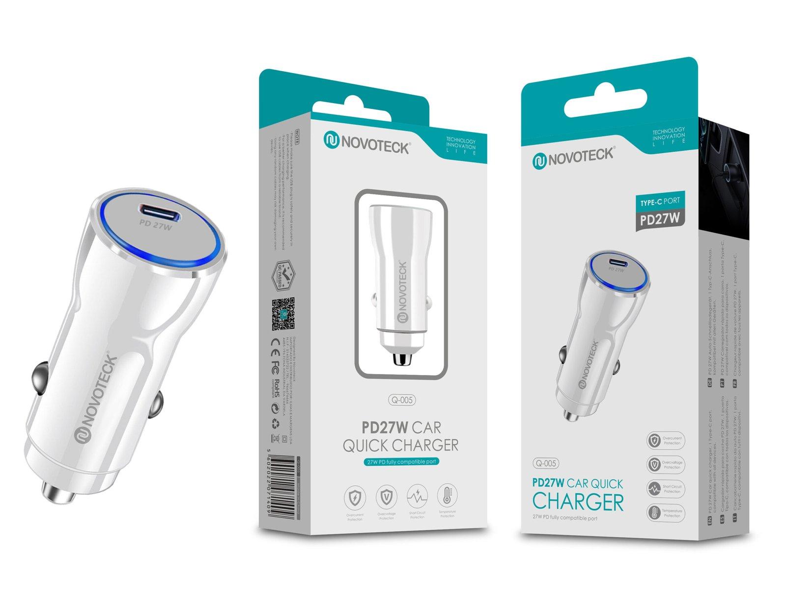 Carregador Rápido Automóvel Novoteck Q-005 com Porta Tipo-C PD 27W