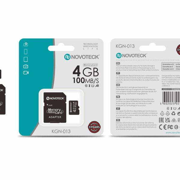 Cartão de Memória Novoteck 4GB microSDHC com Adaptador – KGN-013, 100MB/s, Classe 10, A1