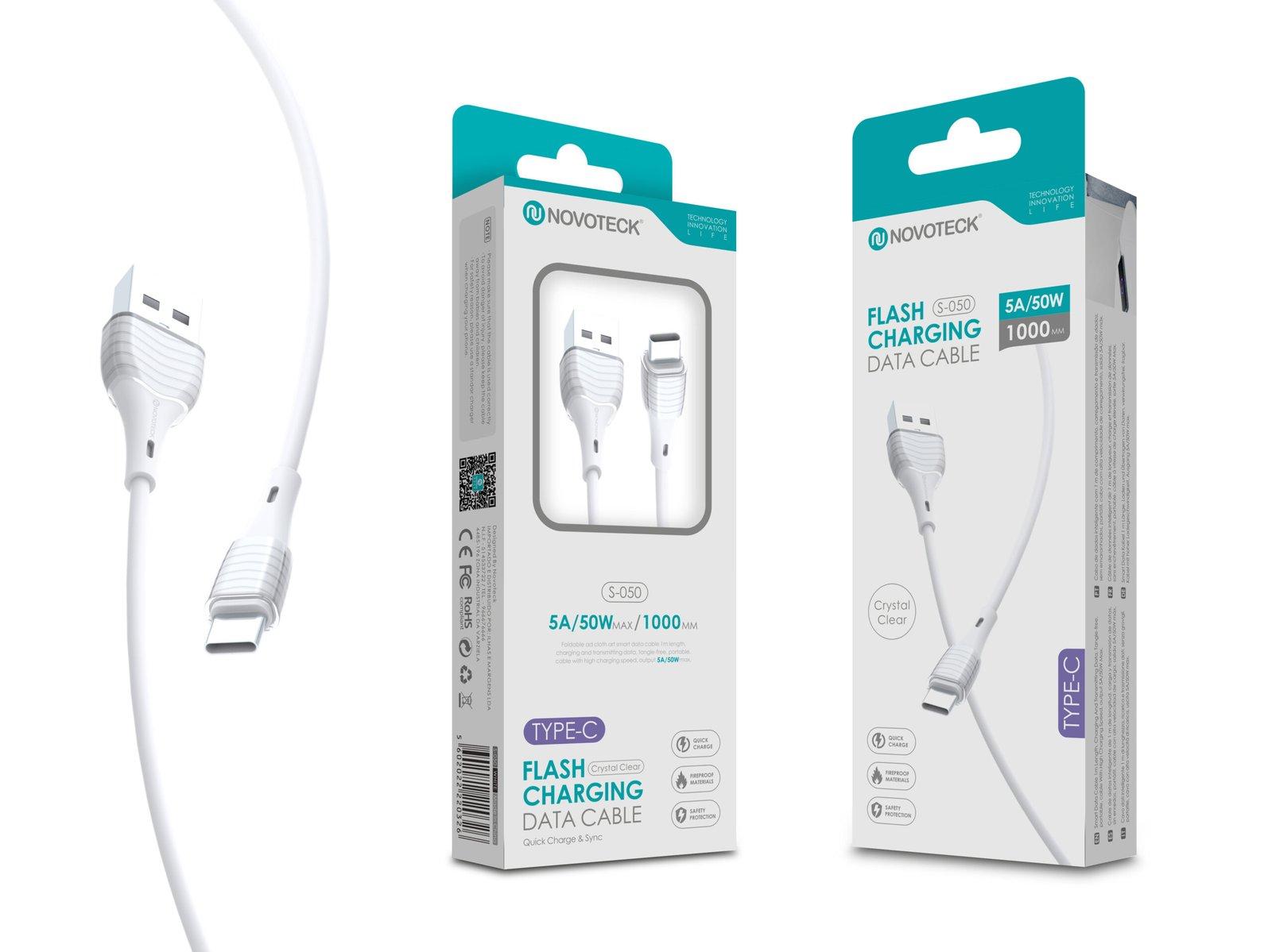 Cabo Type-C 5A 50W 1M S-050 PVC Transparente Cristal