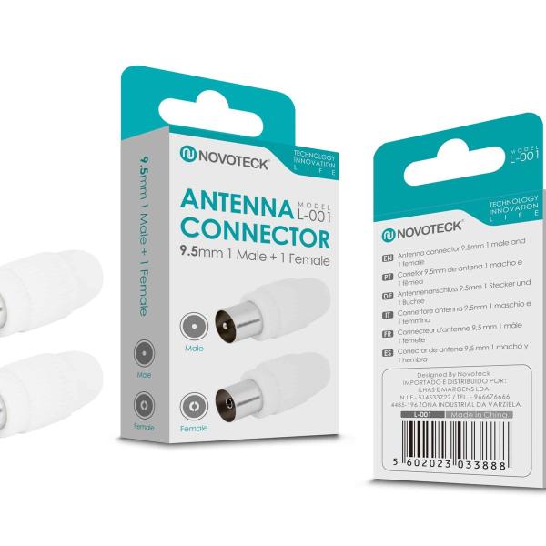 Conector de Antena NOVOTECK L-001 - Macho 9,5mm + Fêmea, Conexão Estável, Instalação Fácil
