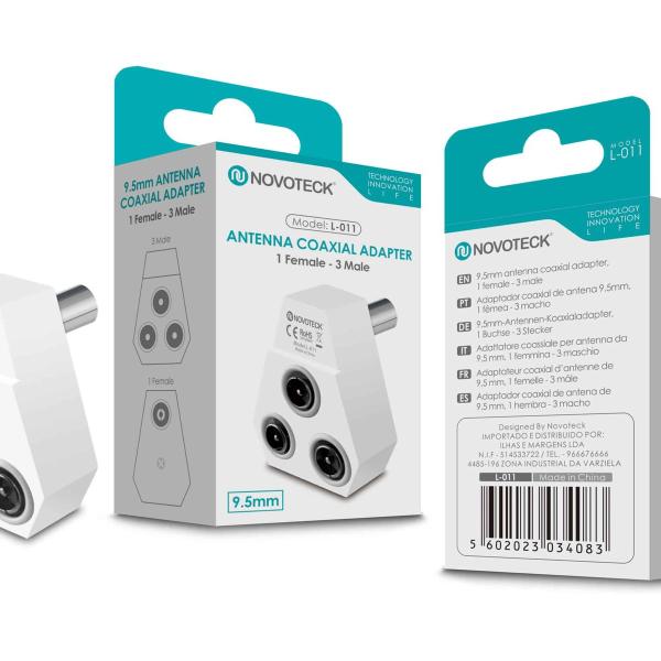 Adaptador Coaxial de Antena NOVOTECK L-011 - 1 Fêmea para 3 Macho, Instalação Fácil, Design Durável