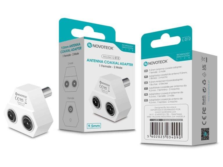 Adaptador Coaxial de Antena NOVOTECK L-012 – 1 Fêmea para 2 Macho, Alta Qualidade, Fácil Instalação