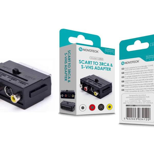 Adaptador Novoteck SCART para 3RCA & S-VHS – Modelo L-015, Conversor de Áudio e Vídeo de Alta Fidelidade, Compatível com Sinal S-VHS, Robusto e Prático