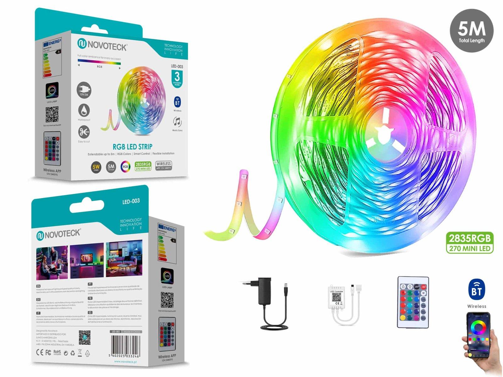 Fita Led 5M 12V 2835Rgb 270Mini Led 5W Bt App Ip65 LED-003