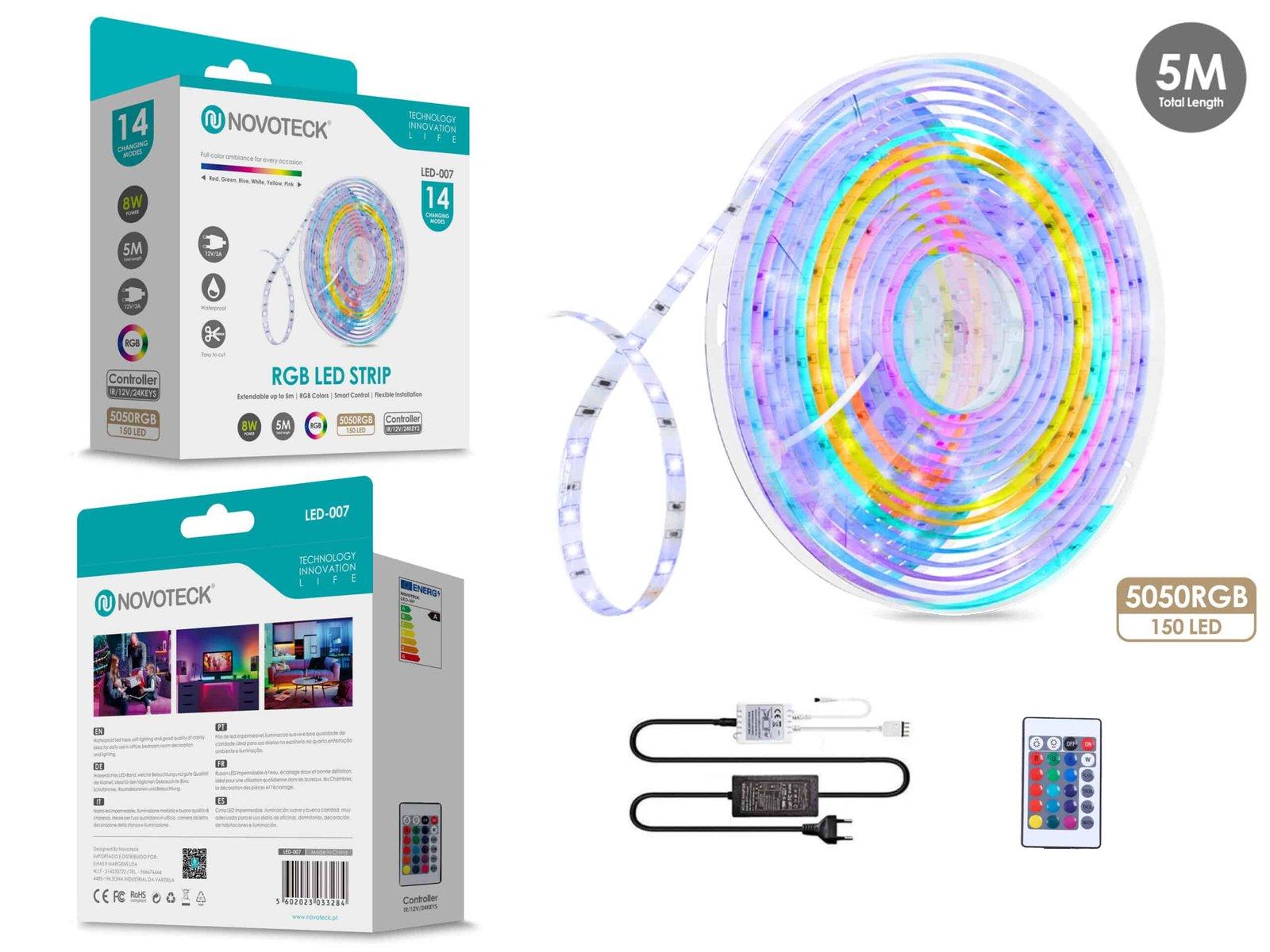 Fita Led 5M 12V 5050Rgb 150Led 8W Ip65 LED-007
