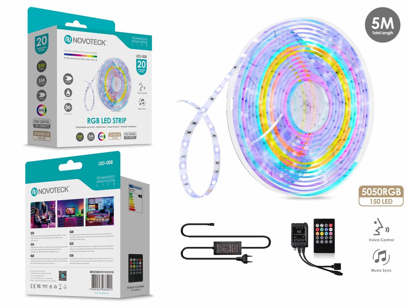 Fita Led 5M 12V 5050Rgb 150Led 8W Som Controlo Ip65 LED-008