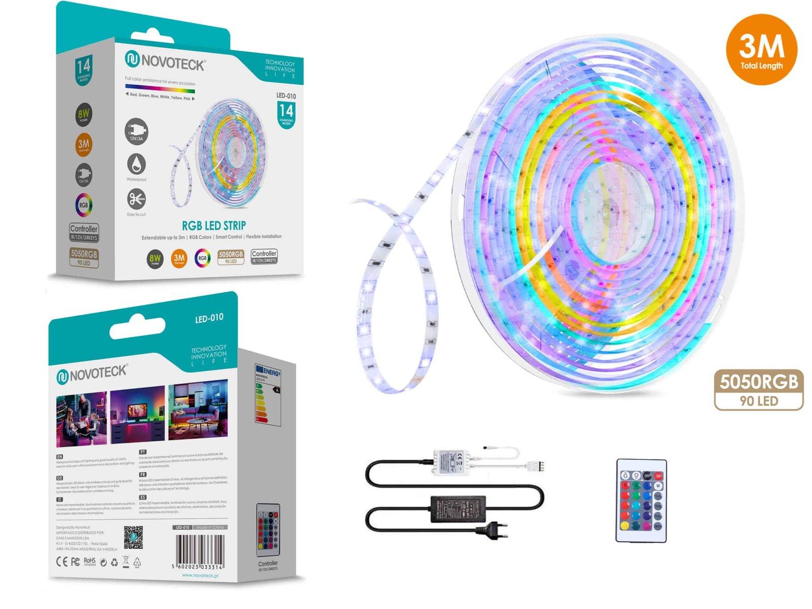 Fita Led 3M 12V 5050Rgb 90Led 8W Ip65 LED-010