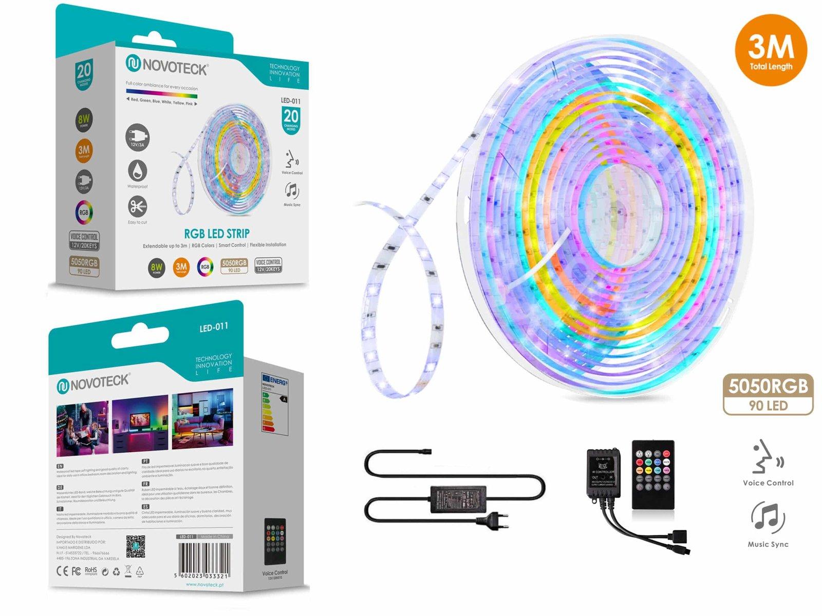 Fita Led 3M 12V 5050Rgb 90Led 8W Som Controlo Ip65 LED-011