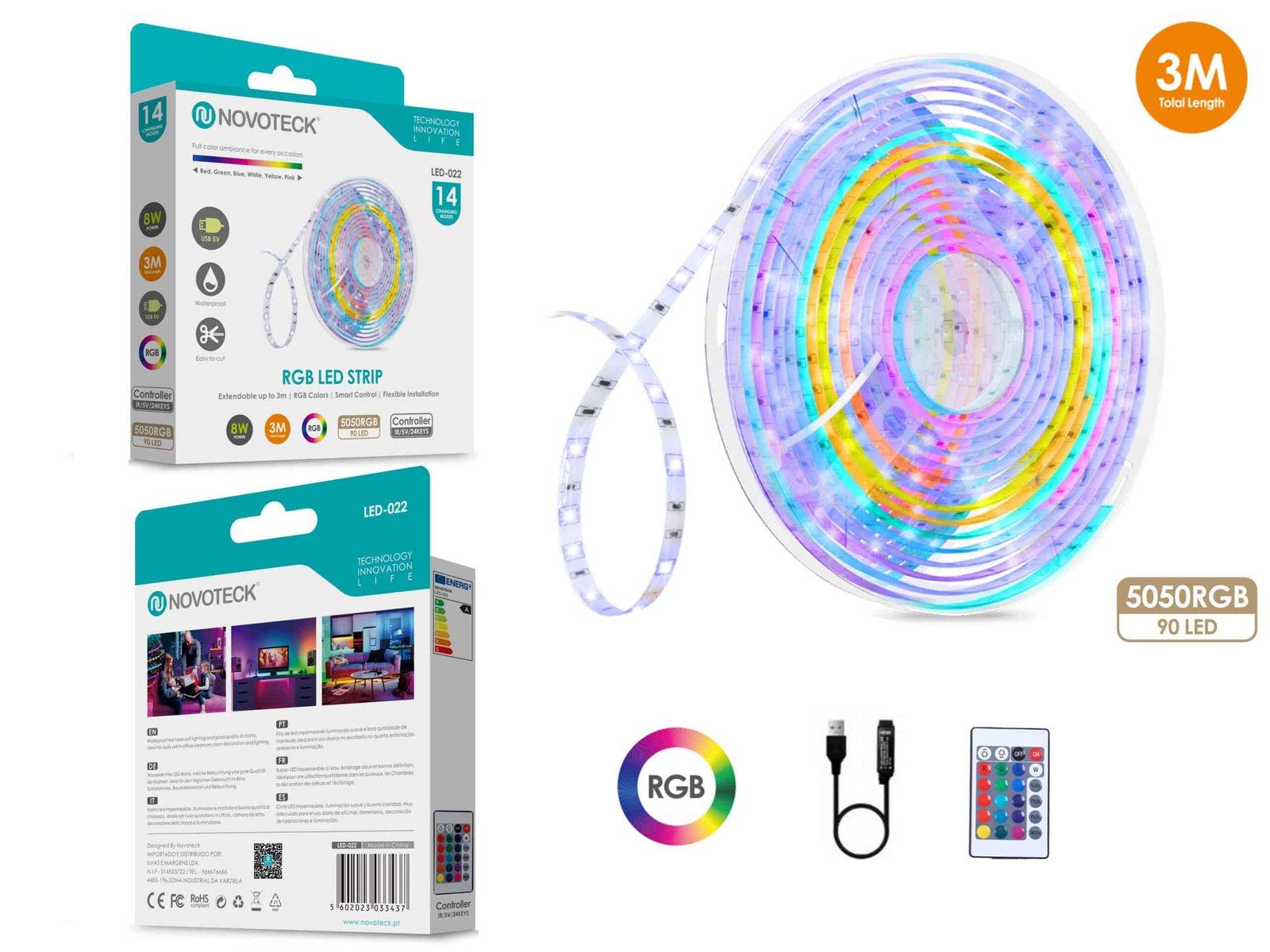 Fita Led 3M 5V 5050Rgb 90Led 8W Ip65 LED-022