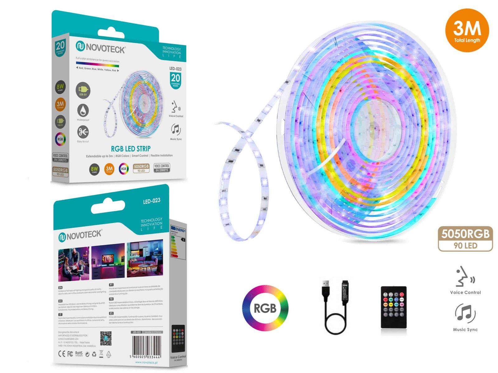 Fita Led 3M 5V 5050Rgb 90Led 8W Som Controlo Ip65 LED-023