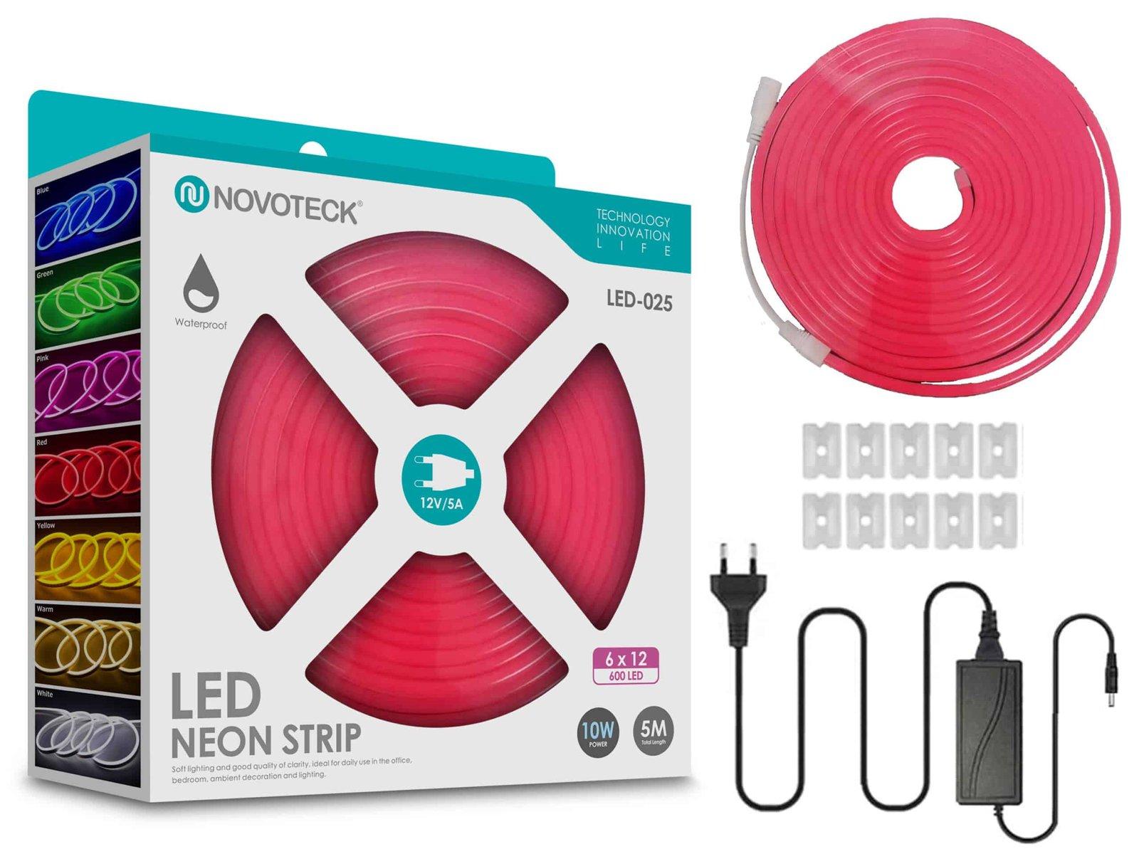 Fita Neon Led Rosa 5M 10W 12V 600Led Ip65 LED-025