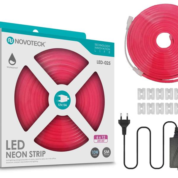 Fita Neon Led Rosa 5M 10W 12V 600Led Ip65 LED-025