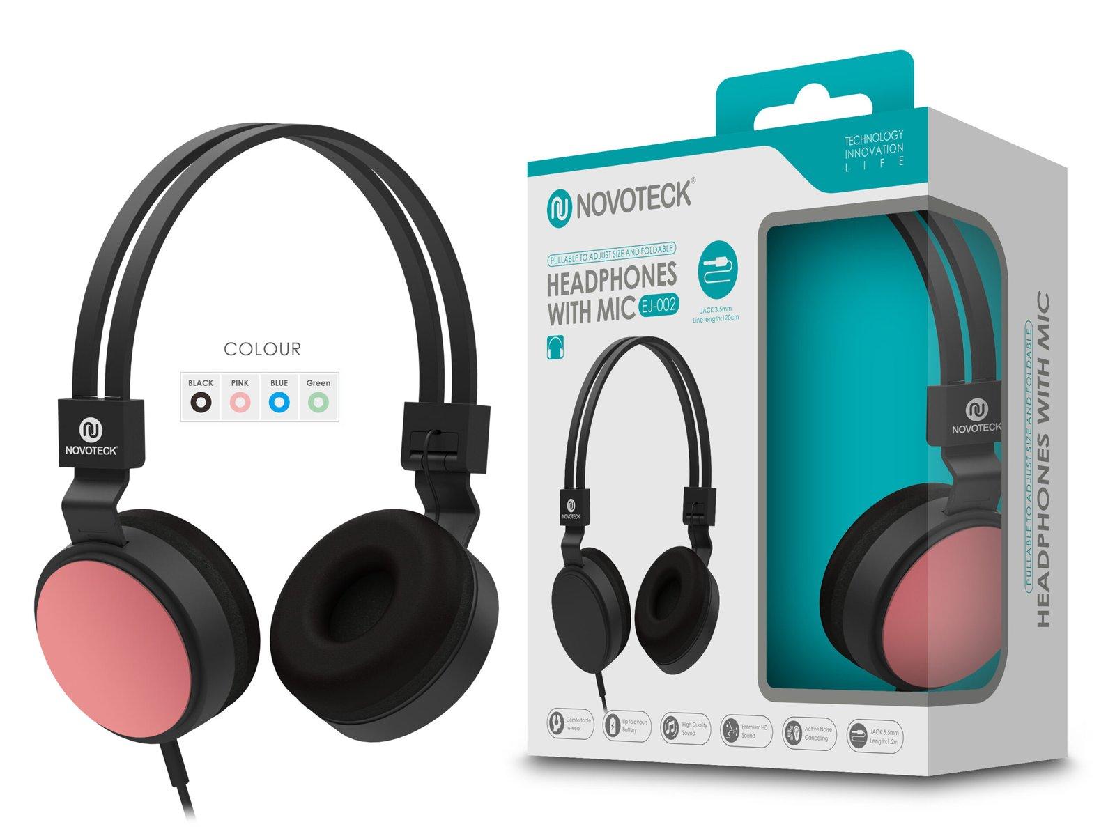 Auscultador com Micro - 120cm - Jack 3.50mm Cor da Rosa EJ-002