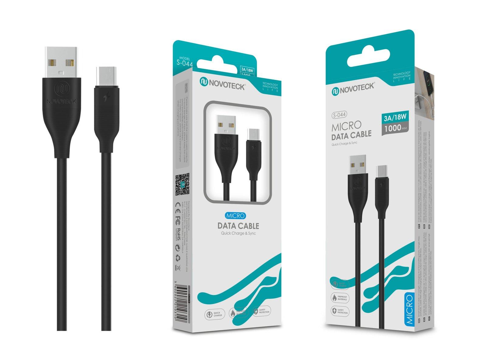 Cabo Micro USB V8 Negro 3A 1M 18W S-044