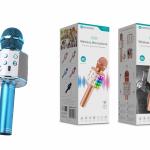 Microfone Bluetooth Sem Fios Azul M-004 com Alto-Falante Integrado e Luz LED – Karaokê Portátil