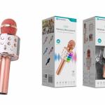 Microfone Bluetooth Sem Fios Rosa Gold M-004 com Alto-Falante Integrado e Luz LED – Karaokê Portátil