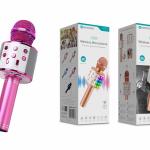 Microfone Bluetooth Sem Fios Rosa M-004 com Alto-Falante Integrado e Luz LED – Karaokê Portátil