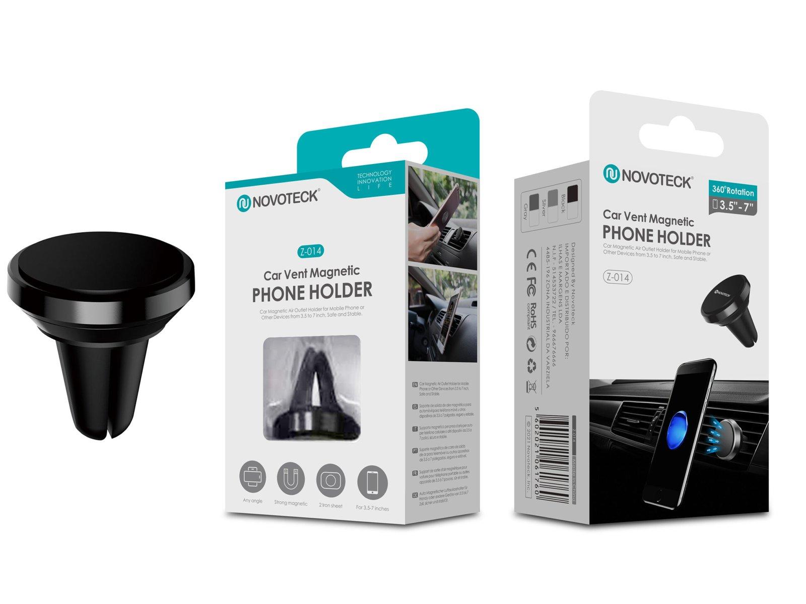 Suporte Magnético para Carro Novoteck Z-014 – Encaixe na Saída de Ar, Rotação 360º, para Dispositivos de 3.5'-7'"