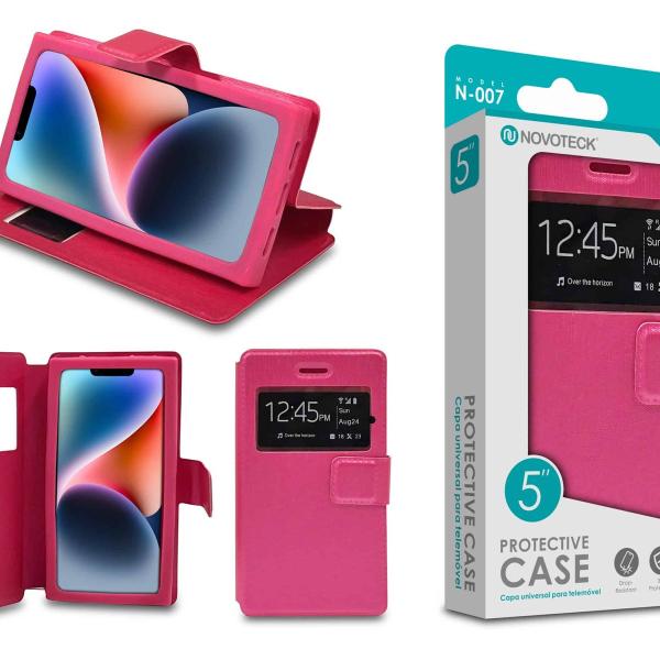 Capa Protetora Universal Cor da Rosa para Smartphone de 5'' N-007 - Visor Inteligente, Resitência a Impactos e Suporte Integrado