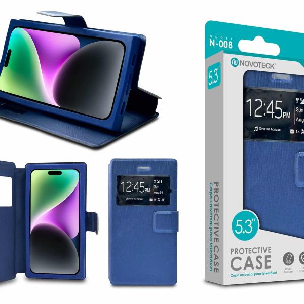 Capa Protetora Universal Azul para Smartphone de 5.3'' N-008 - Visor Inteligente, Resistência a Impactos e Suporte Integrado