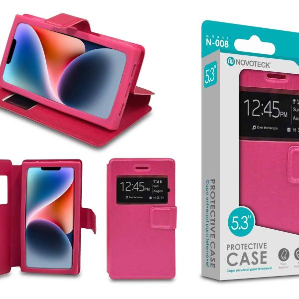 Capa Protetora Universal Rosa para Smartphone de 5.3'' N-008 - Visor Inteligente, Resistência a Impactos e Suporte Integrado