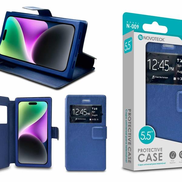 Capa Protetora Universal Azul para Smartphone de 5.5'' N-009 -  Visor Inteligente, Resistência a Impactos e Suporte Integrado