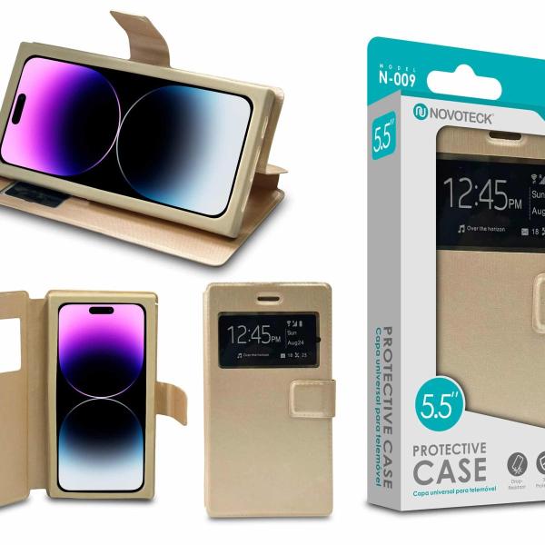 Capa Protetora Universal Dourado para Smartphone de 5.5'' N-009 -  Visor Inteligente, Resistência a Impactos e Suporte Integrado
