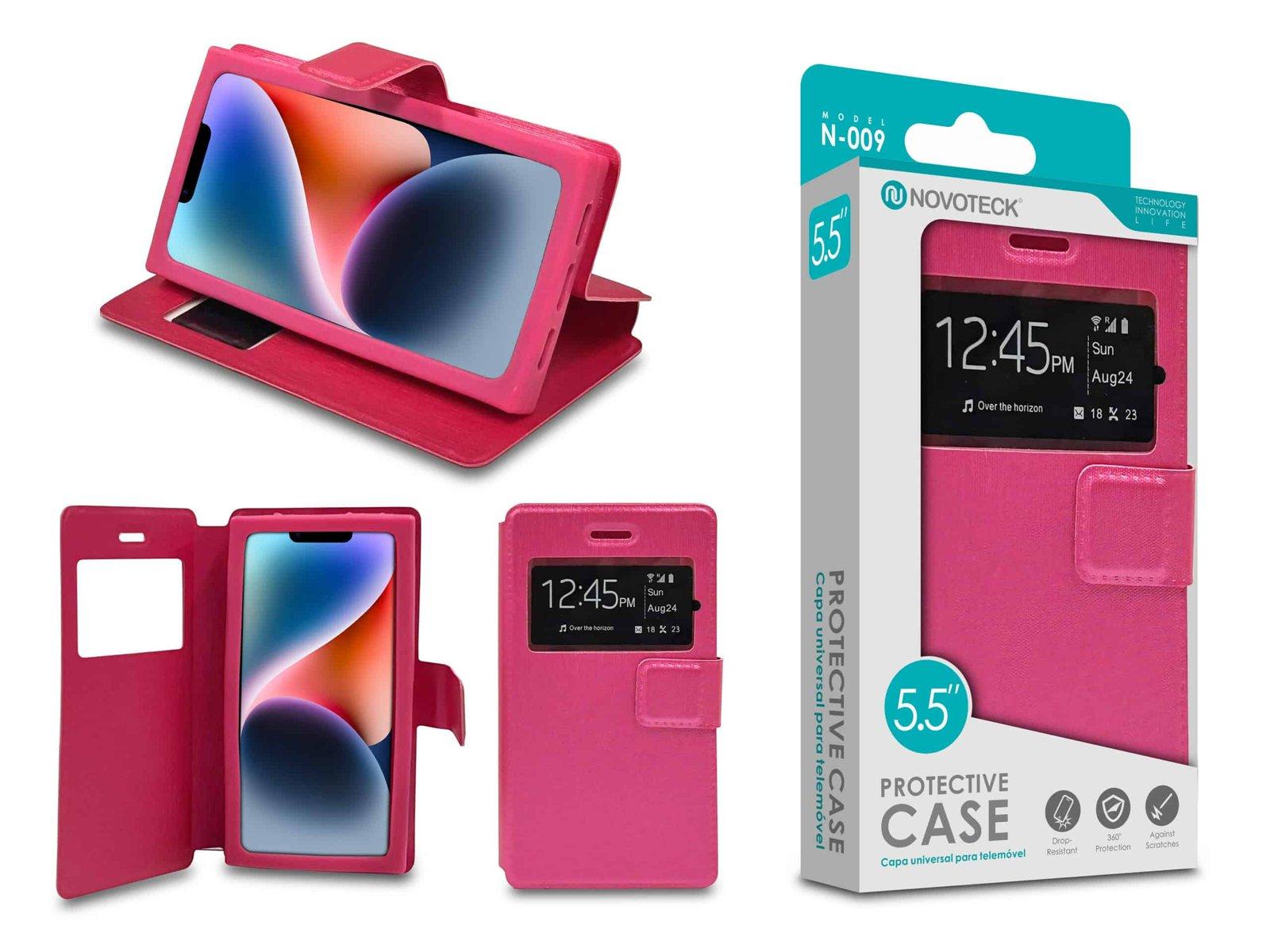 Capa Protetora Universal Rosa para Smartphone de 5.5'' N-009 -  Visor Inteligente, Resistência a Impactos e Suporte Integrado