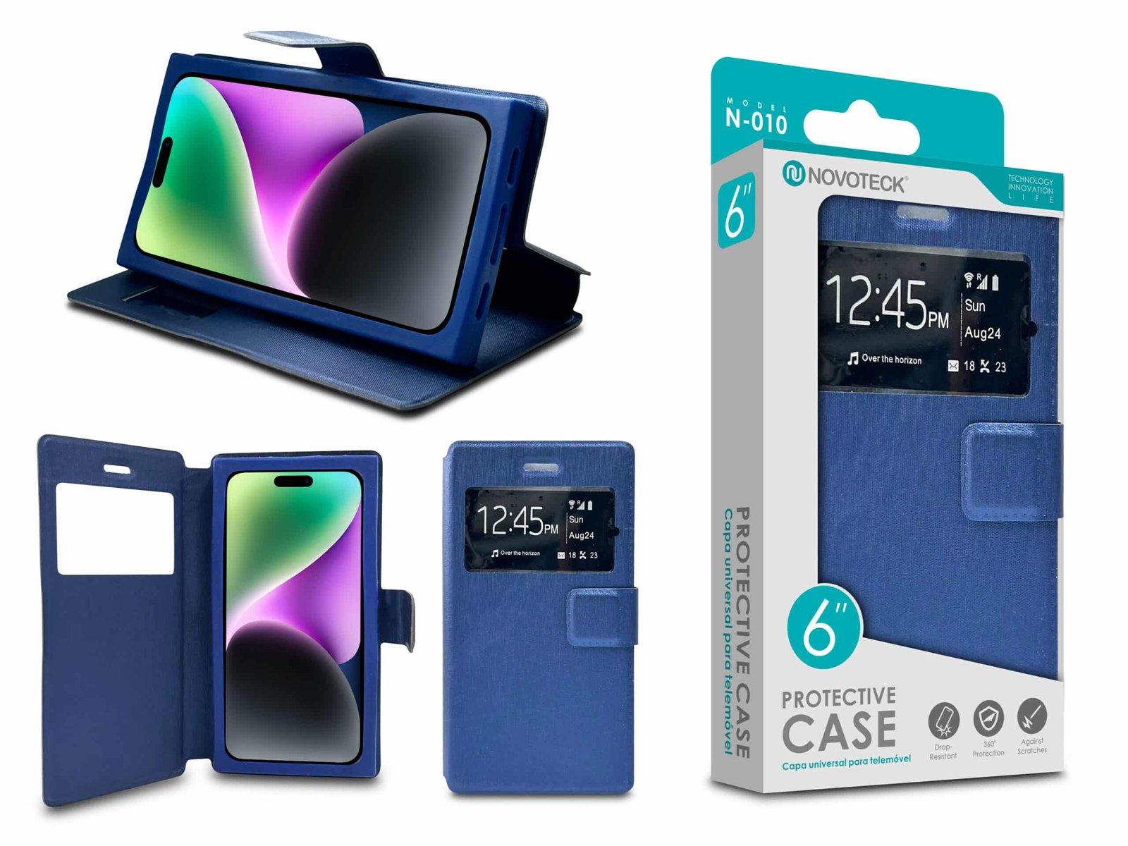 Capa Protetora Universal Azul para Smartphone de 6.0” N-010 – Visor Inteligente, Resistência a Impactos e Suporte Integrado
