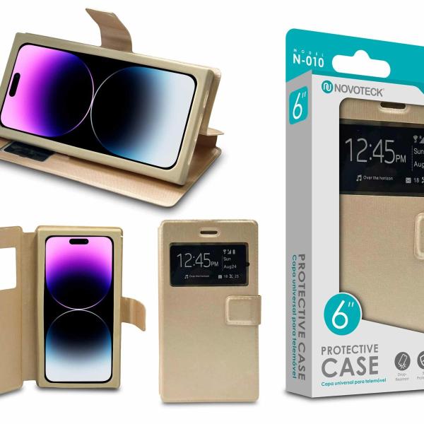Capa Protetora Universal Dourado para Smartphone de 6.0” N-010 – Visor Inteligente, Resistência a Impactos e Suporte Integrado