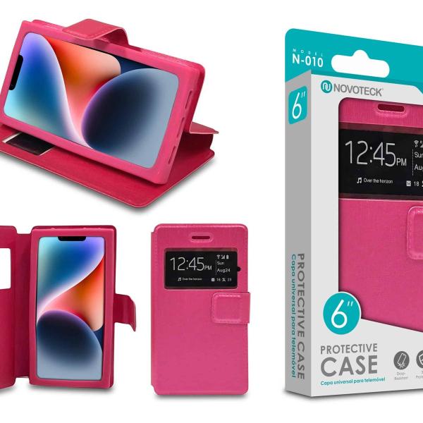 Capa Protetora Universal Rosa para Smartphone de 6.0” N-010 – Visor Inteligente, Resistência a Impactos e Suporte Integrado