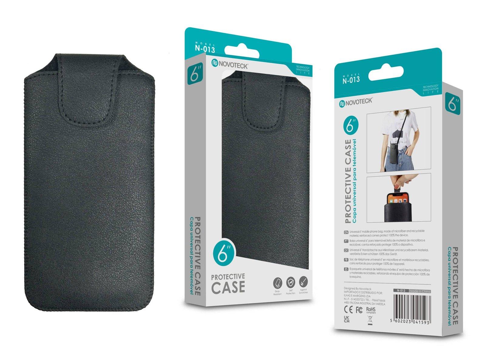 Capa Protetora Universal de Microfibra Negro para Smartphone de 6.0” Formato Bolsa N-013
