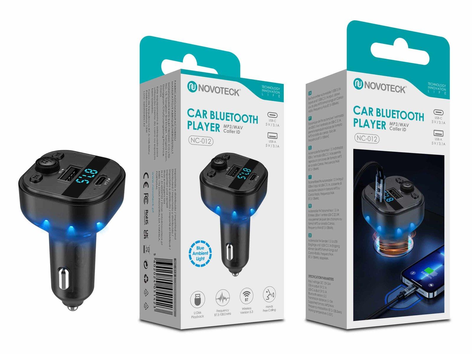 Reprodutor Bluetooth para Carro NC-012 – Chamadas Mãos-Livres e MP3/WAV