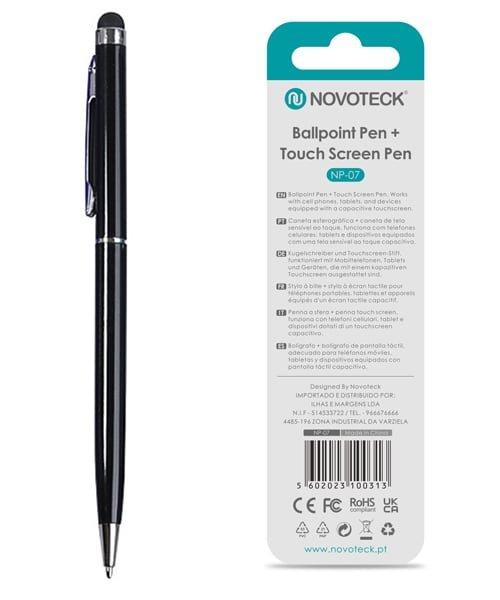 Caneta 2 em 1 Novoteck NP-07 – Esferográfica e Touch Screen, Compatível com Dispositivos Capacitivos, Disponível em Múltiplas Cores - Negro