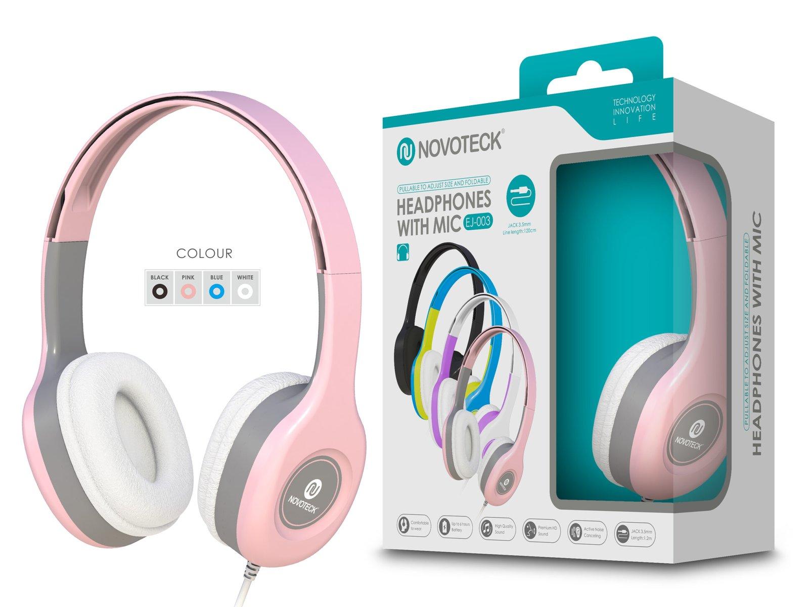 Auscultador com Micro - 120cm - Jack 3.50mm Cor da Rosa EJ-003